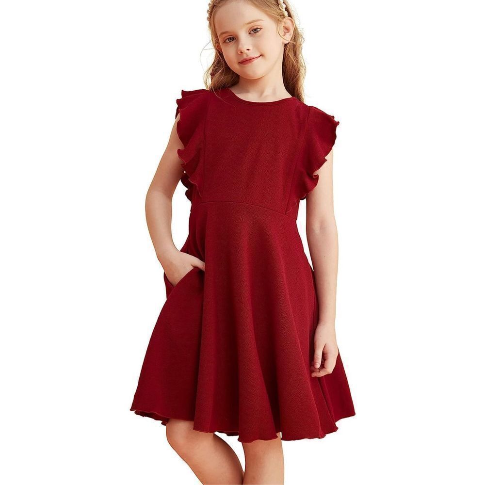 NEW Girls Flutter Sleeve Dress Pockets A-Line Swing Dress 10 Yrs - Picture 4 of 6